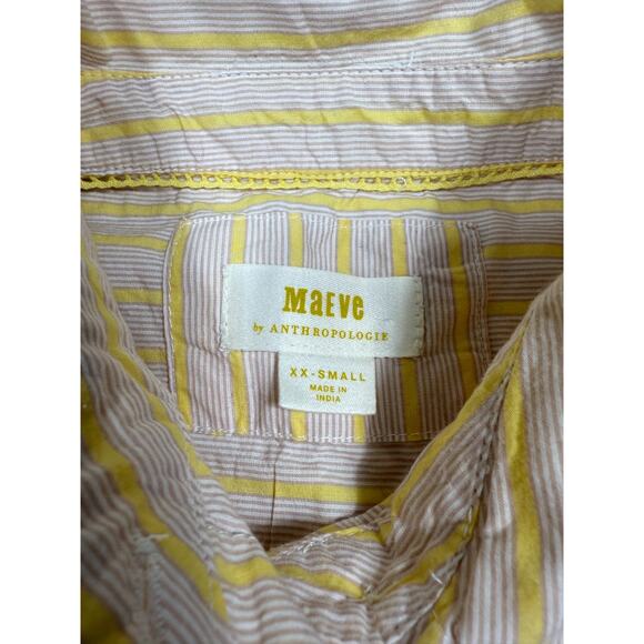 Anthropologie Maeve Womens Size XXS Yellow Stripe Crop Button Front Top - Picture 3 of 6